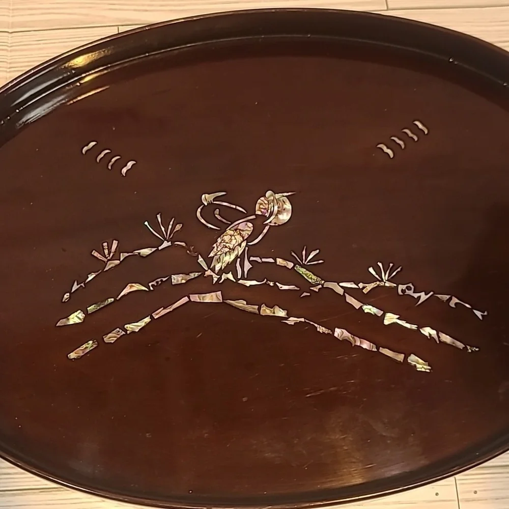 Wood with shell inlay serving tray
